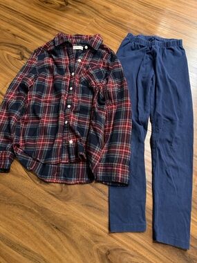 abercrombie kids Navy & Red Plaid Flannel Pajama Set